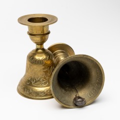 Etched Brass Bell Tapered Pair of Candlesticks