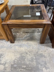 Wood coffee table w\/ glass center