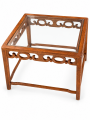 Wood Fretwork Glass-Top End Table