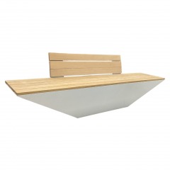 Modern Natural Wooden Slatted Bench w\/ White Metal Base