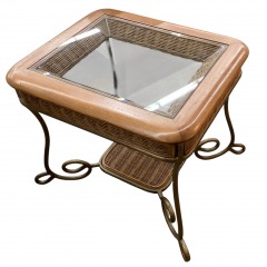 Woven Wicker Glass End Table