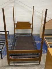 Vintage Minimalist Wood Four Post Twin Bed Frame (As Is)
