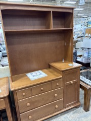 Honey-Finish Office Credenza & Hutch