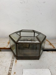 Vintage Beveled Glass Brass Flush Mount Light