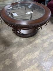 Round Glass Coffee Table w\/carved rope trim