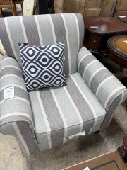 Blue\/Grey Striped Arm Chair