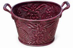 Embossed Burgundy Metal Planter