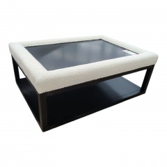 Century Furniture Black 2 Tier Cocktail Table w White Fuzzy Trim