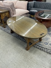 Oval Oak Coffee Table w\/glass