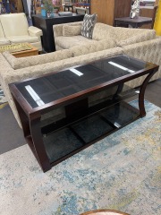 Wood Look & Smoke Glass TV Stand