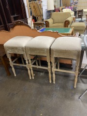 Distressed Wood Look Upholstered Stool (Each)