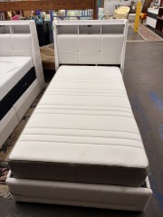 White and Fuzzy With Storage Bed Frame
