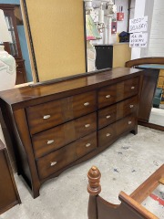 Modern Dark Wood 6 Drawer Dresser with Mirror