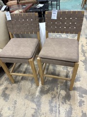 Faux Tan Leather Lattice Back Stool