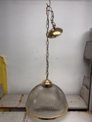 MCM Brass and Holophane Dome Pendant