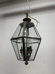 MCM Hexagonal Brass and Beveled Glass Pendant
