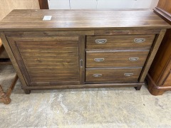 Modern Warm Brown Wood 4 Drawer Credenza