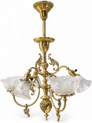 American Rococo Revival Ornate Brass Six Arm