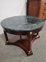 LARGE ROUND GREEN MARBLE TOP TABLE
