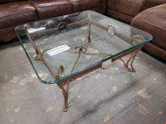 SQUARE WROUGHT IRON BASE COFFEE TABLE