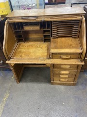 Vintage Solid Oak Roll Top Desk
