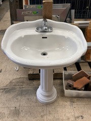 White Pedestal Sink WIth Shell Accents