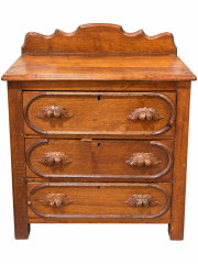 Victorian-era solid walnut three-drawer commode