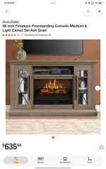 UNASSEMBLED (new in box) WHALEN 65 INCH FIREPLACE CONSOLE MEDIUM & LIGHT CAMEL TAN ASH GRAIN MSRP $700