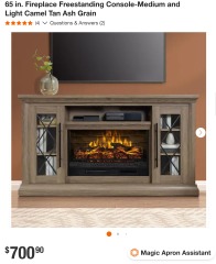 ASSEMBLED WHALEN 65 INCH FIREPLACE CONSOLE MEDIUM & LIGHT CAMEL TAN ASH GRAIN MSRP $700